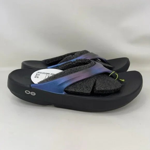 Oofos Oolala Comfort Recovery Slide Sandals Black Iridescent Women's Size 8 - Picture 1 of 8